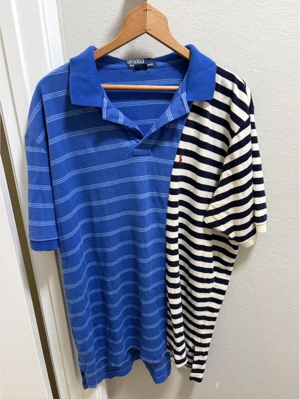 Polo Ralph Lauren Mens XL Blue White Split Stripe Shirt